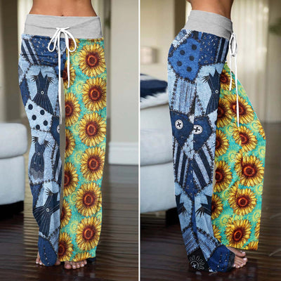 Gothic Stitched Mosaic Women's High-waisted Wide Leg Pants
