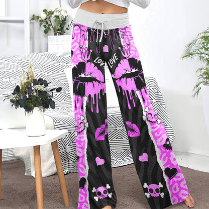 Black Pink Love Lip Melting Women's High-waisted Wide Leg Pants | Wonder Skull