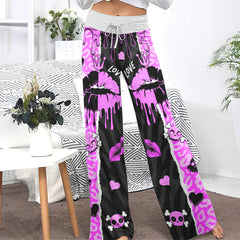 Black Pink Love Lip Melting Women's High-waisted Wide Leg Pants | Wonder Skull