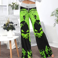 Green Black Christmas Theme Women's High-waisted Wide Leg Pants | Wonder Skull