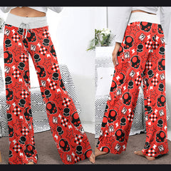 Red Skull Theme Women's High-waisted Wide Leg Pants | Wonder Skull