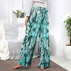 MintCream Skull Women's High-waisted Wide Leg Pants | Wonder Skull