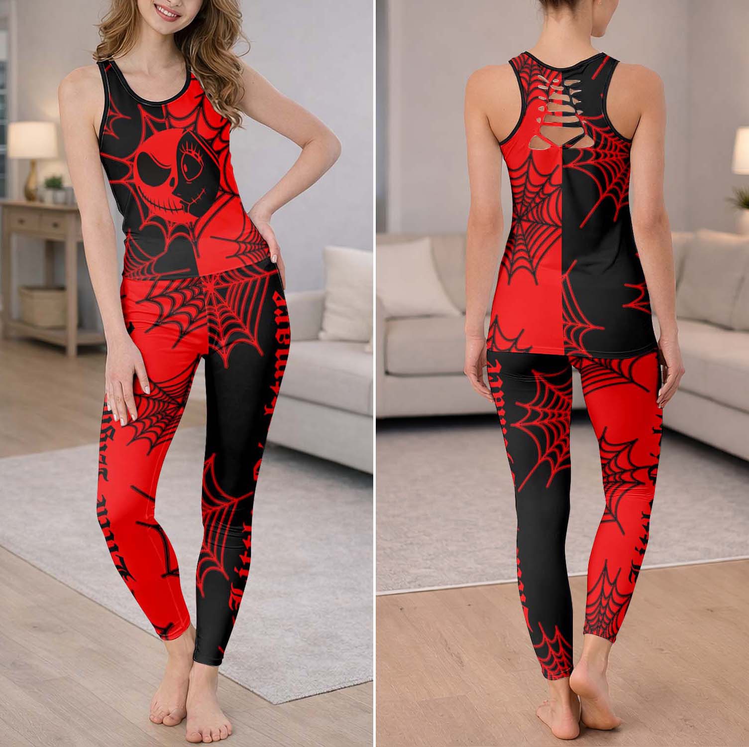 Red Spiderweb Skeleton Art Tanktop and Legging