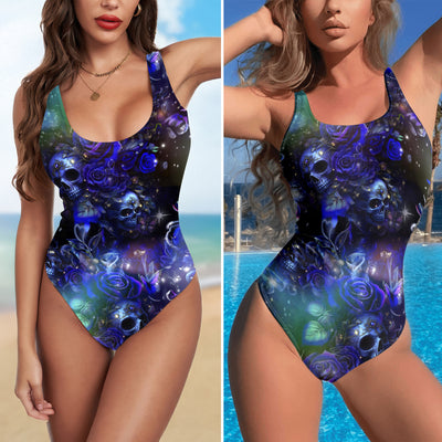 One Piece Bikini Midnight Bloom Skull Print Swimwear