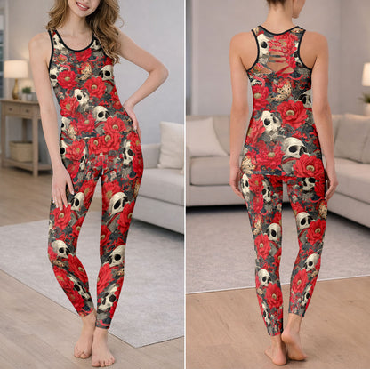 Dark Botanical Skull Art Tanktop and Legging