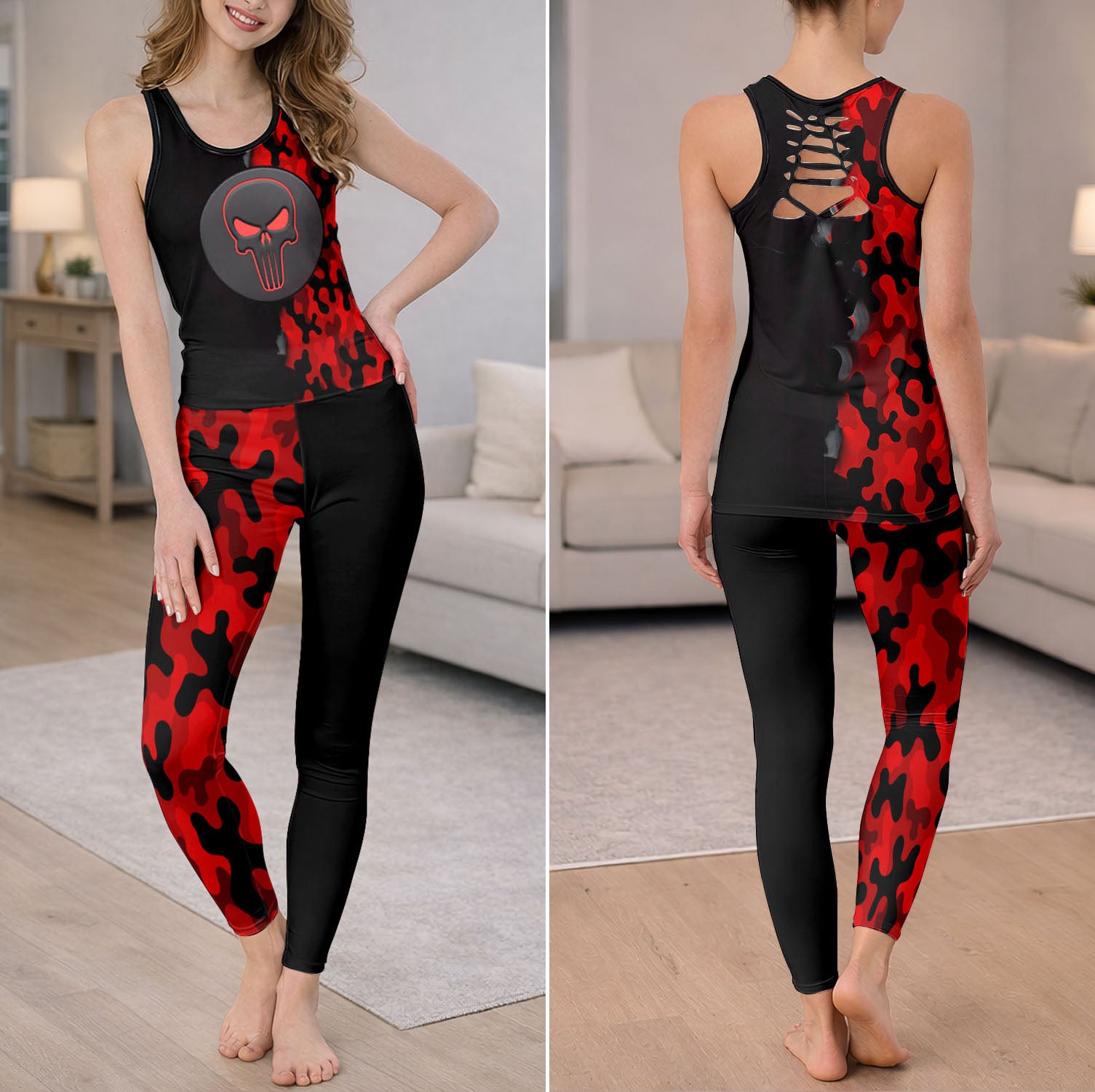 Scarlet Camo Skull Art Tanktop and Leggings