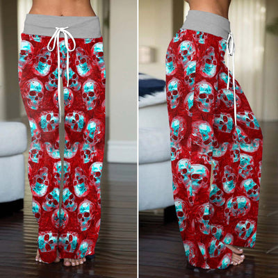 Neon Skull Crimson Chrome Women's High-waisted Wide Leg Pants