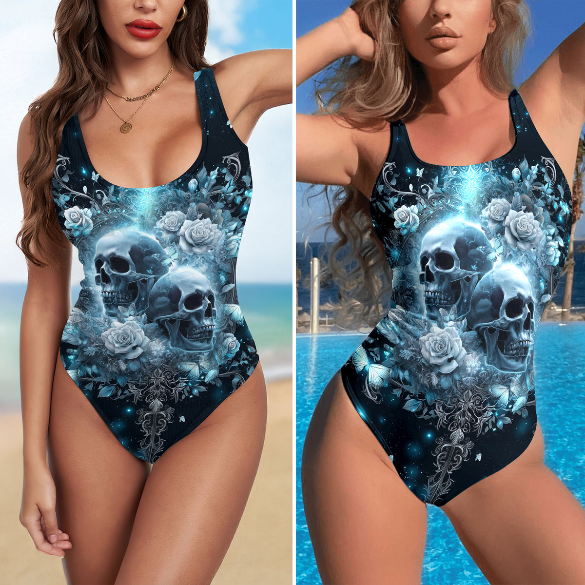 One Piece Bikini Frosted Skull Bloom Reverie Print Swimwear