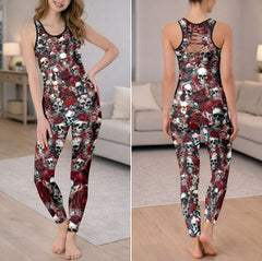 Artistic Skull Rose Montage Tanktop and Leggings