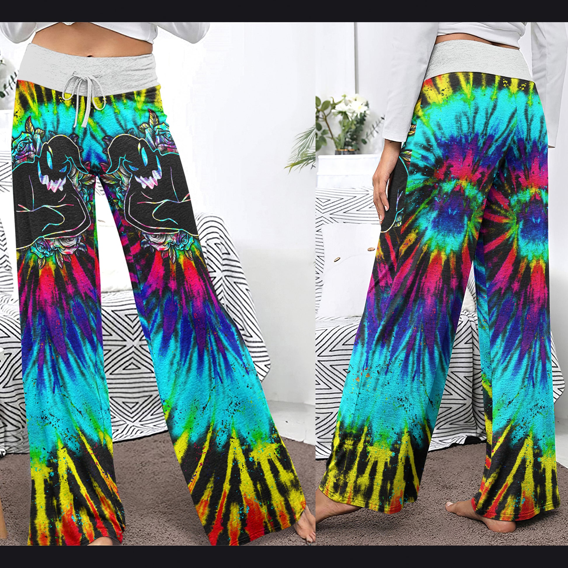 Nightmare TieDye Theme Women's High-waisted Wide Leg Pants | Wonder Skull