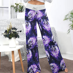 Skull Abstract Fire Purple Women's High-waisted Wide Leg Pants | Wonder Skull