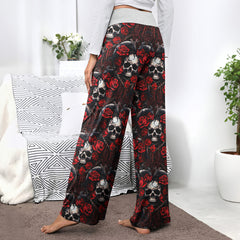 Heart Skull Rose Gothic Women's High-waisted Wide Leg Pants | Wonder Skull