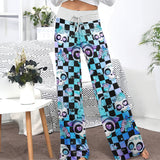 Rainbow Skull Rose Caro Women's High-waisted Wide Leg Pants | Wonder Skull