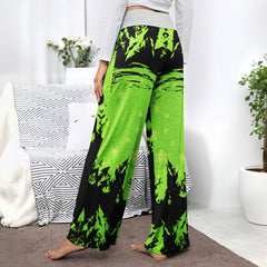 Green Black Christmas Theme Women's High-waisted Wide Leg Pants | Wonder Skull