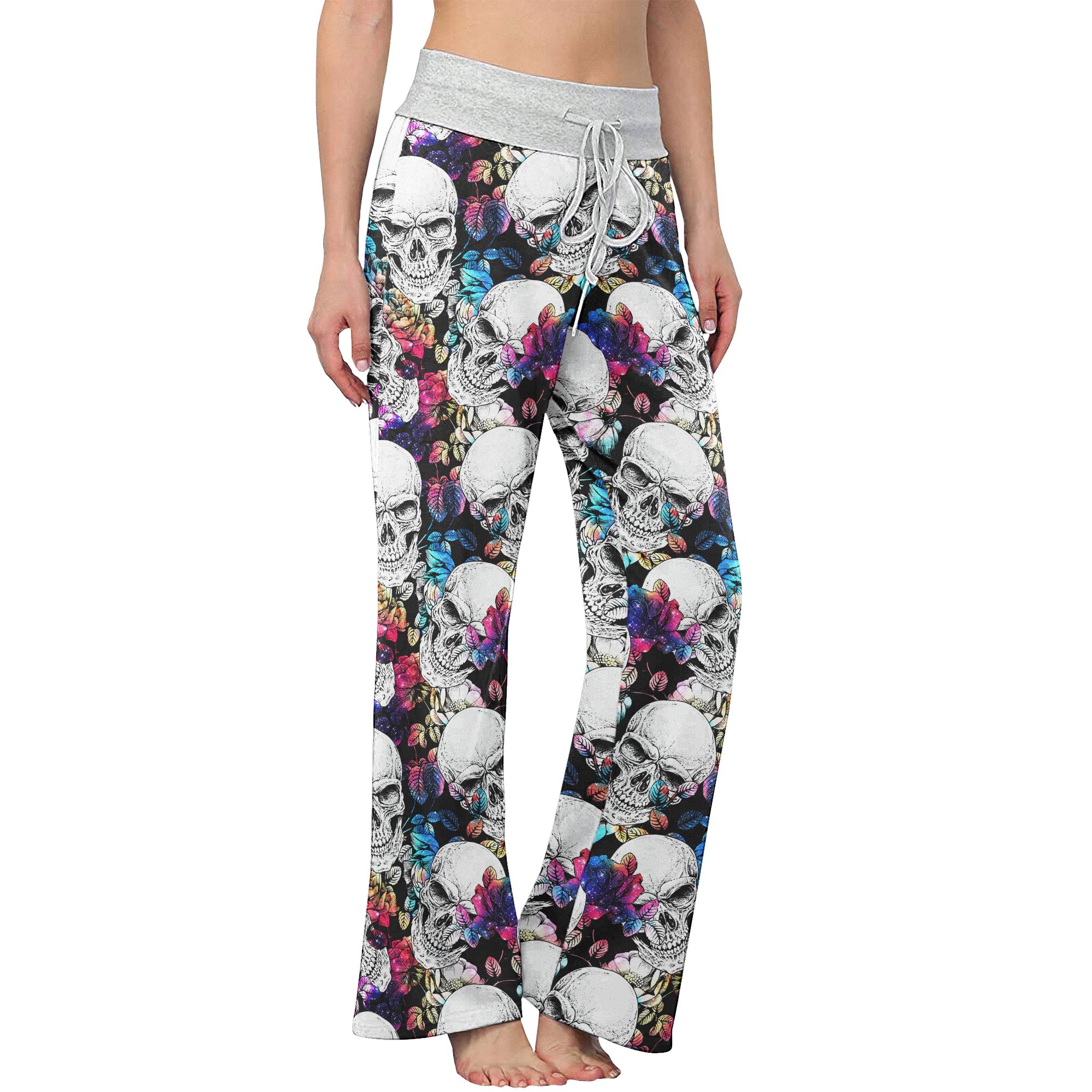 Skull Flower Galaxy Women's High-waisted Wide Leg Pants | Wonder Skull