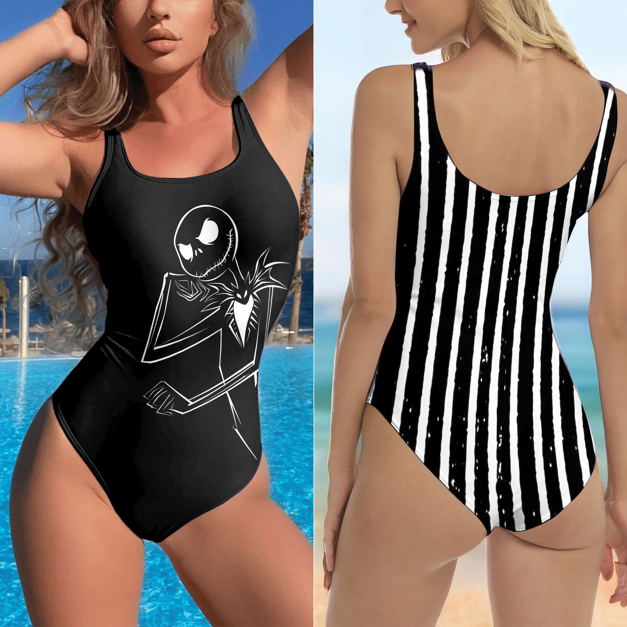 One Piece Bikini Shadow Skeleton Art Print Swimwear