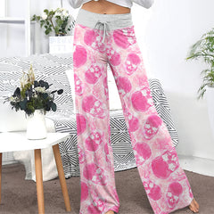 Pink Skull Thunder Women's High-waisted Wide Leg Pants | Wonder Skull