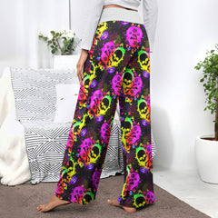 Rainbow Skull Heart Pattern Women's High-waisted Wide Leg Pants | Wonder Skull