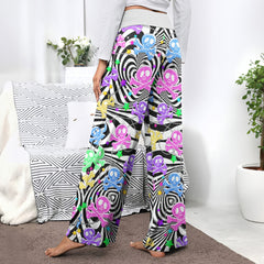 Skull Illusion Color Pattern Women's High-waisted Wide Leg Pants | Wonder Skull