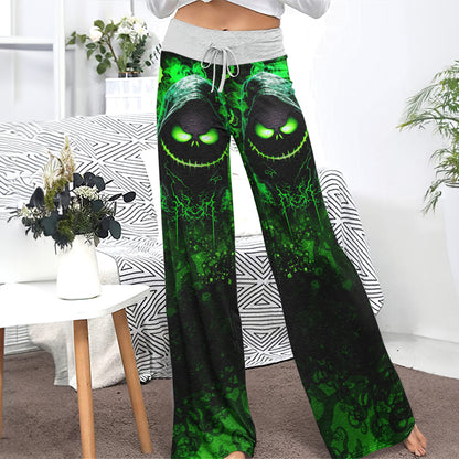 Dark Green Nightmare Theme Women's High-waisted Wide Leg Pants | Wonder Skull