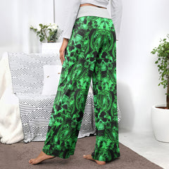 Green Skull Ghost Scared Women's High-waisted Wide Leg Pants | Wonder Skull