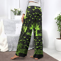 Green Boo Nightmare Theme Women's High-waisted Wide Leg Pants | Wonder Skull