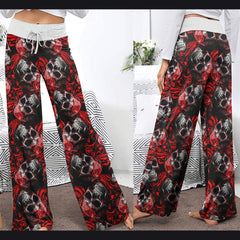 Red Skull Ornament Gothic Women's High-waisted Wide Leg Pants | Wonder Skull