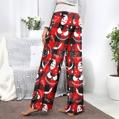 Red Black Christmas Check Board Theme Women's High-waisted Wide Leg Pants | Wonder Skull