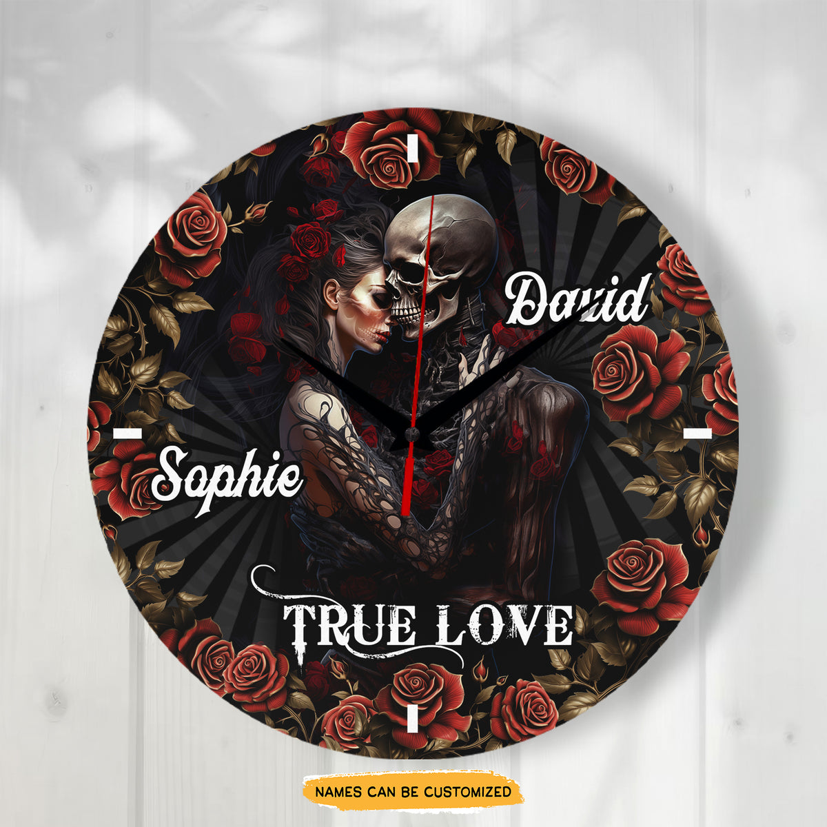 True Love Roses Elegant engraved clock, a sentimental keepsake for your special occasion and enduring love.
