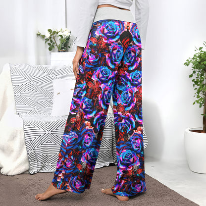 Skull Rose Art Women's High-waisted Wide Leg Pants | Wonder Skull