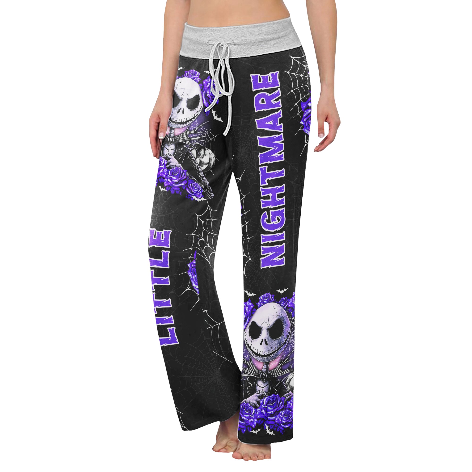 Purple Little Nightmare Gothic Women's High-waisted Wide Leg Pants | Wonder Skull