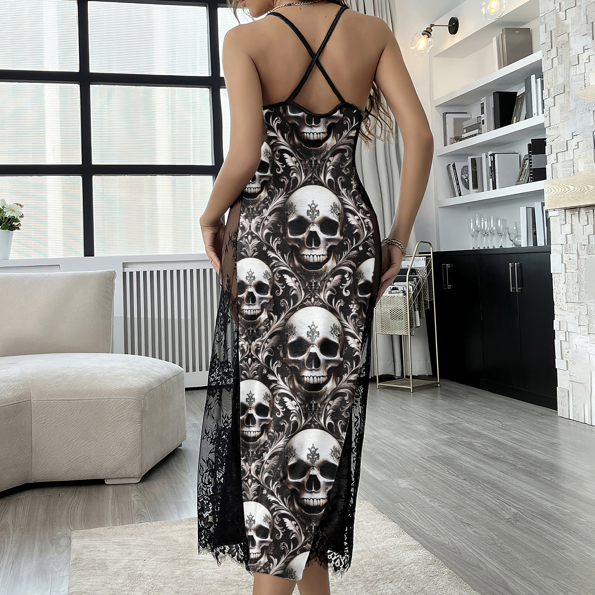 Texture Gothic Skull Women's Lace Cami Sleepwear