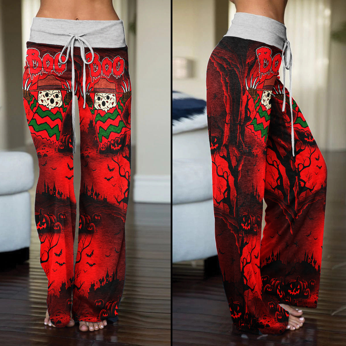 Boo Halloween Theme Women's High-waisted Wide Leg Pants | Wonder Skull