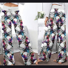 Skull Flower Galaxy Women's High-waisted Wide Leg Pants | Wonder Skull