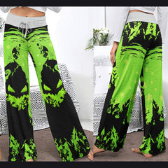 Green Black Christmas Theme Women's High-waisted Wide Leg Pants | Wonder Skull