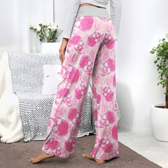 Pink Skull Thunder Women's High-waisted Wide Leg Pants | Wonder Skull