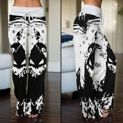 White Nightmare Christmas Theme Women's High-waisted Wide Leg Pants | Wonder Skull