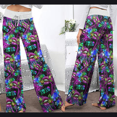 Purple Xoxo Lips Art Women's High-waisted Wide Leg Pants | Wonder Skull