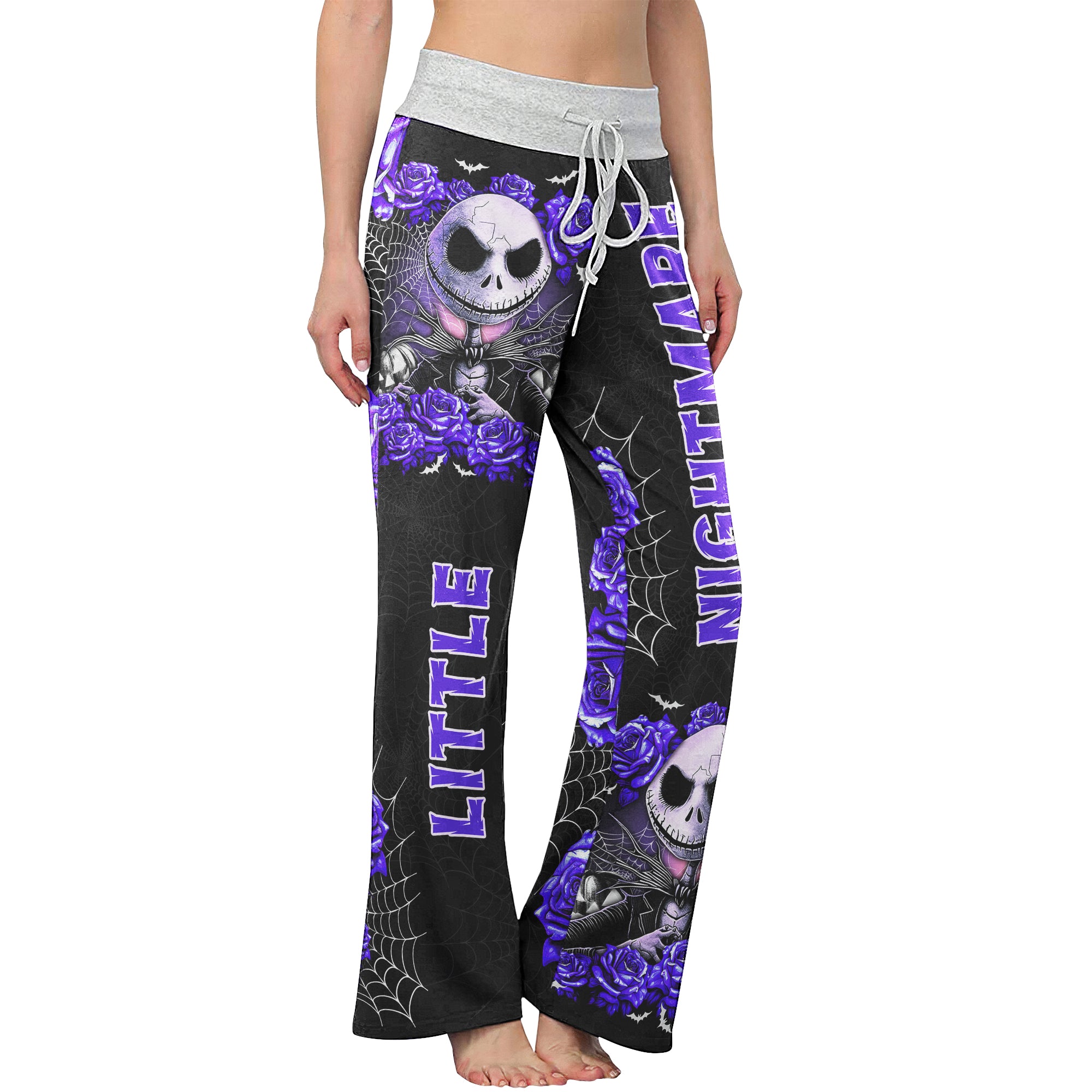 Purple Little Nightmare Gothic Women's High-waisted Wide Leg Pants | Wonder Skull