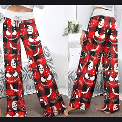 Red Black Christmas Check Board Theme Women's High-waisted Wide Leg Pants | Wonder Skull