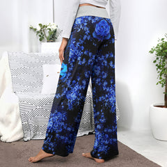 Dark Blue Skull Gothic Women's High-waisted Wide Leg Pants | Wonder Skull