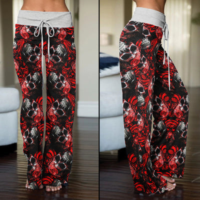 Red Skull Ornament Gothic Women's High-waisted Wide Leg Pants | Wonder Skull