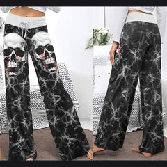 Skull Silver Blood Abstract Women's High-waisted Wide Leg Pants | Wonder Skull