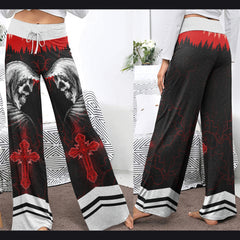 Skull Death Cross Gothic Women's High-waisted Wide Leg Pants | Wonder Skull