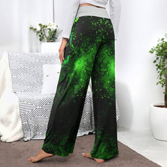 Dark Green Nightmare Theme Women's High-waisted Wide Leg Pants | Wonder Skull