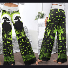 Green Boo Nightmare Theme Women's High-waisted Wide Leg Pants | Wonder Skull