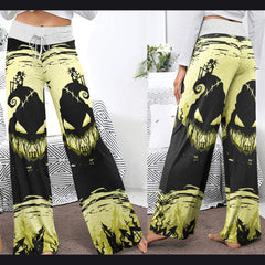 Yellow Black Nightmare Theme Women's High-waisted Wide Leg Pants | Wonder Skull