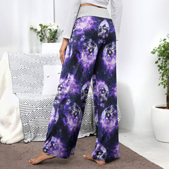 Skull Abstract Fire Purple Women's High-waisted Wide Leg Pants | Wonder Skull