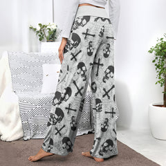 Grey Skull Cross Gothic Women's High-waisted Wide Leg Pants | Wonder Skull