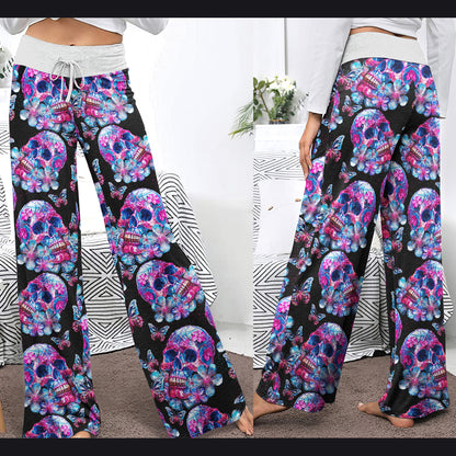 Skull Crystal Butterfly Women's High-waisted Wide Leg Pants | Wonder Skull